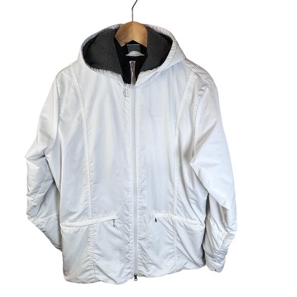 Vintage Y2K Women’s White Full-Zip Hooded Winter Jacket Knit Cuffs Collar Size L - Picture 2 of 11